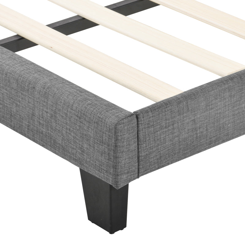 Modernes Design Polsterbett Mit seinem gepolstertes Kopfteil Einzelbett mit Lattenrost, 90x200cm ,in Grau Leinen, mittelfest (Ohne Matratze)