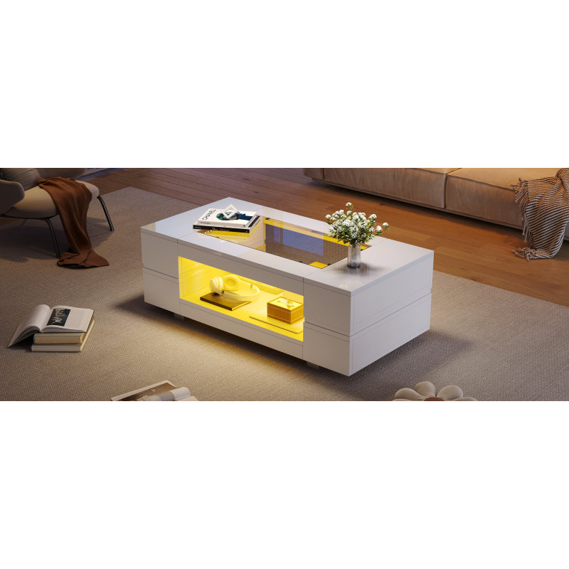 Weißer LED-Couchtisch mit Bluetooth-App-Steuerung, Kaffeetisch, Sofatisch, Wohnzimmertisch, geeignet für Party, Büro, Wohnzimmer