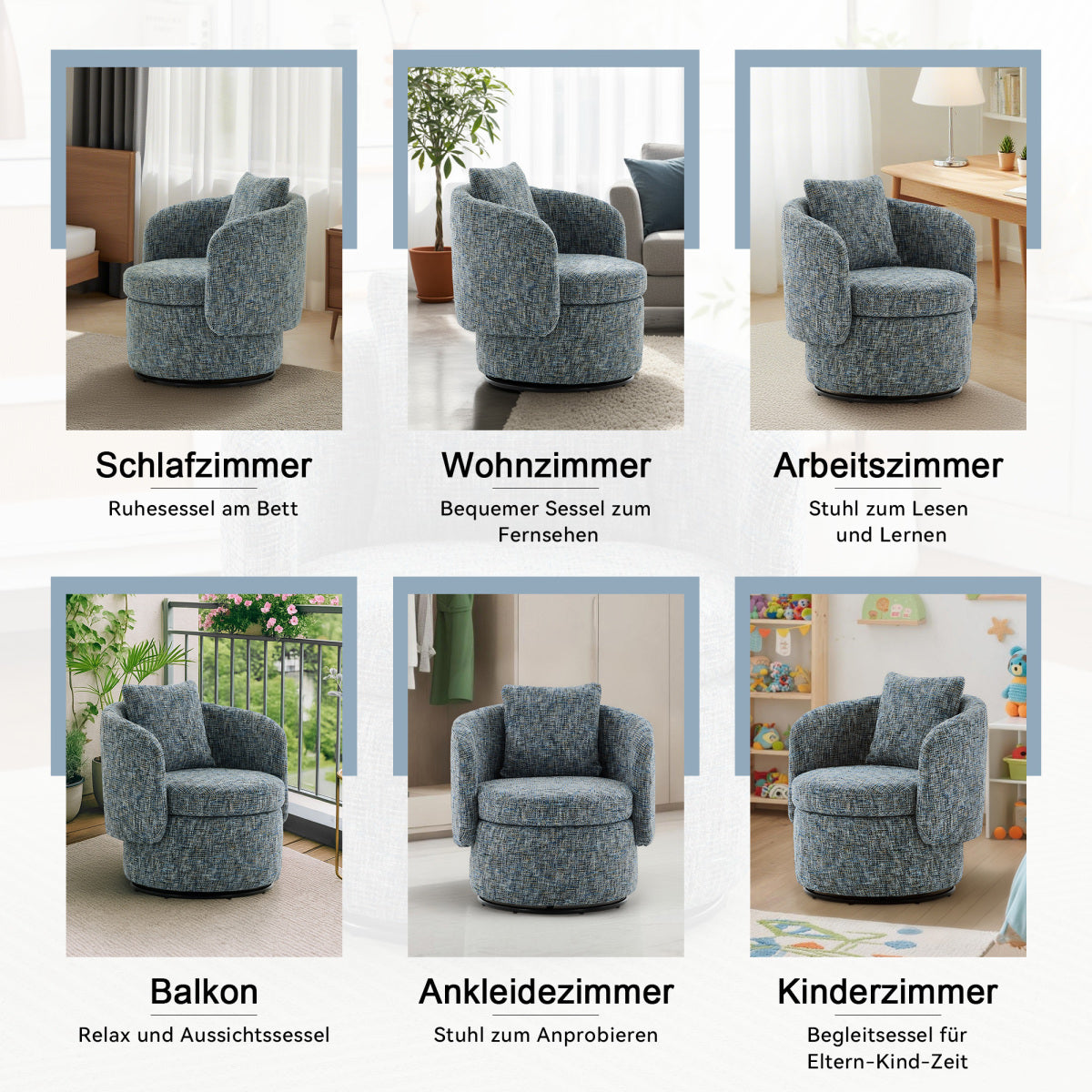 360° Drehsessel Chenille (Grün) – Modern, Rund & Bequem für Leseecke, Wohnzimmer
