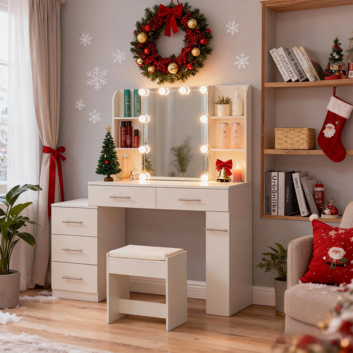 Schminktisch Frisiertisch Kosmetiktisch mit Spiegel Schublade LED Beleuchtung