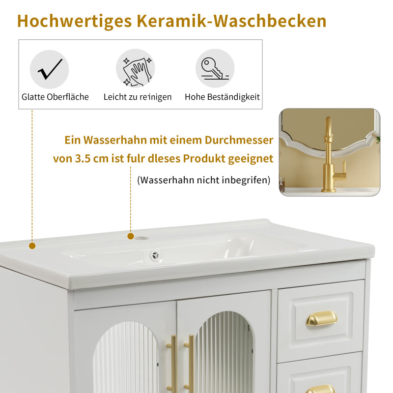 Badmöbel Einzel Waschtisch mit Unterschrank 80cm mit Keramik-Waschbecken,weiß