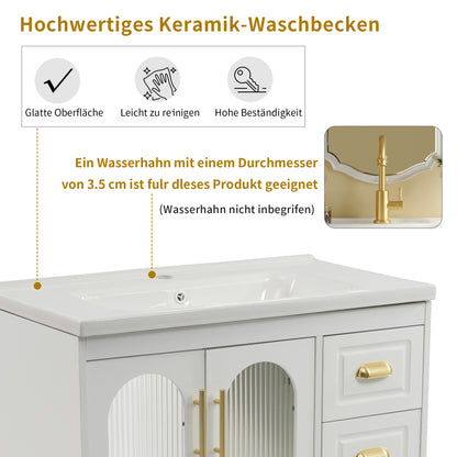 Badmöbel Einzel Waschtisch mit Unterschrank 80cm mit Keramik-Waschbecken,weiß