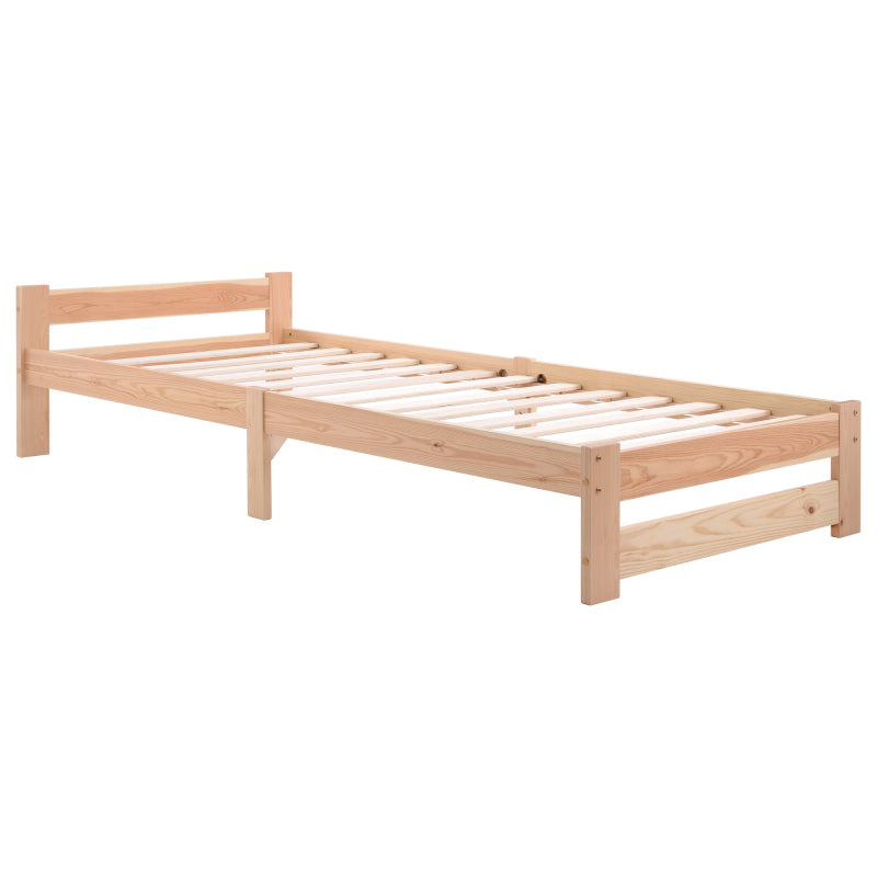 Solide Massivholzbett Futonbett Massivholz Natur Bett aus mit Kopfteil und Lattenrost , Natur (200x90cm)