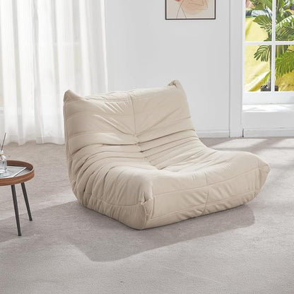 Ergonomischer Sitzsack Sessel aus Suede mit 5-Zonen-Körperstütze, Bean Bag Chair für Wohnzimmer & Schlafzimmer, Weiß
