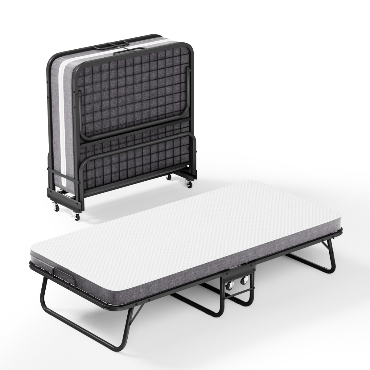 Klappbett 90x190cm mit 10cm Memory Foam Matratze – Faltbares Gästebett auf Rollen bis 150kg, inkl. Staubschutzhülle & Waschbarem Bezug