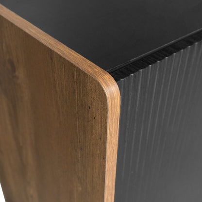 120 cm Schwarzer und Holzfarbener Sideboard - Moderner Stil, Zwei Türen und Drei Schubladen