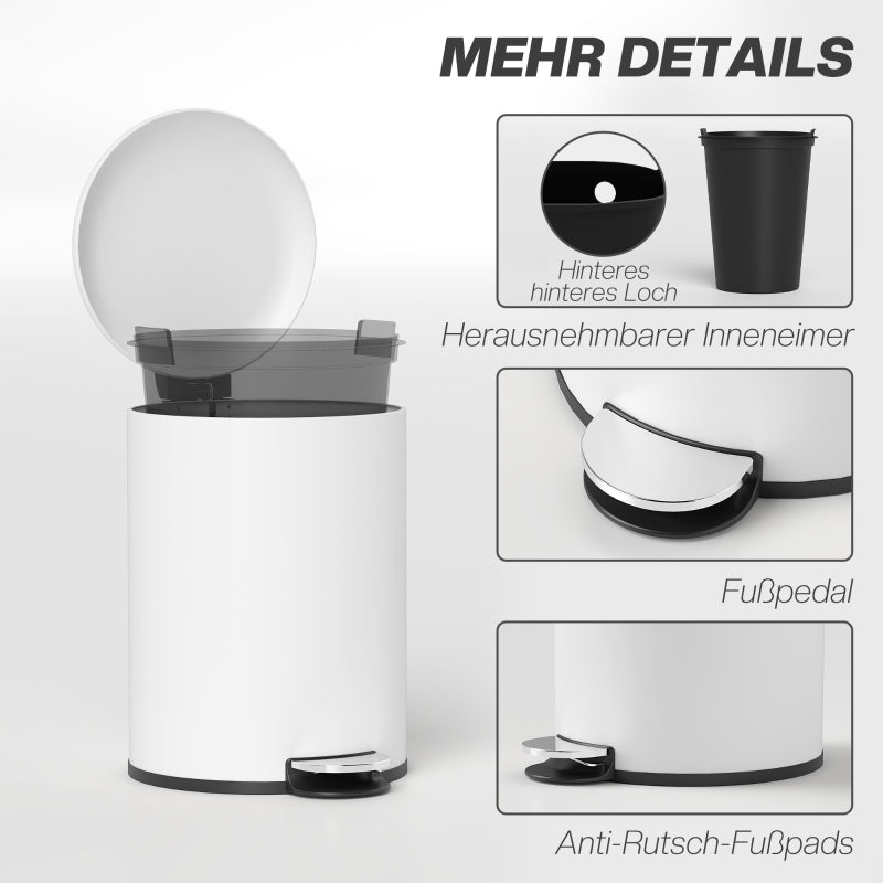 Mülleimer 20L Treteimer mit Deckel & Fußpedal, Kosmetikeimer aus Metall, Müllbehälter mit Inneneimer für Wohnzimmer & Büro