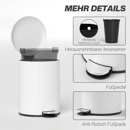 Mülleimer 20L Treteimer mit Deckel & Fußpedal, Kosmetikeimer aus Metall, Müllbehälter mit Inneneimer für Wohnzimmer & Büro