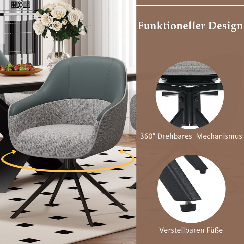 2 Drehbare Stühle mit Kunstleder-Stoff-Kombination, perfekt für Küche und Esszimmer, Grau