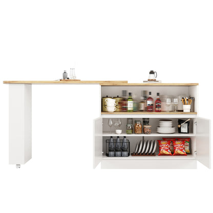 (N620P20771617W)Um 360° drehbare Essbar (Hauptkörper 90 x 45 x 100 cm), modernes, einfaches, multifunktionales, drehbares Sideboard mit Ablageflächen und Glas, geeignet für Küchen und Restaurants