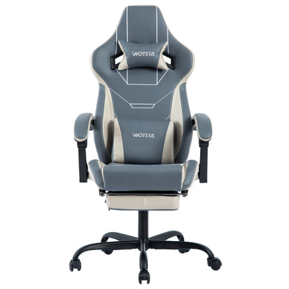 Gaming Stuhl Ergonomisch Gaming Chair Bürostuhl mit Fußstütze Racing Computerstuhl Höhenverstellbar Gepolstert Computerstuhl Lendenwirbelstütze Blaubeige