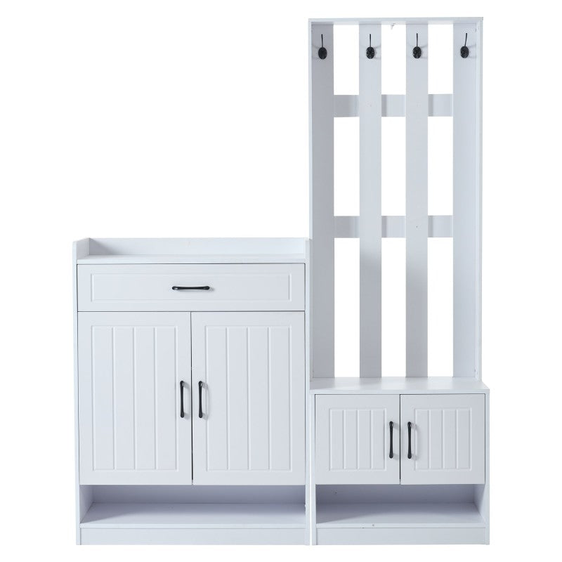 Flurgarderobe Paneel+Schuhschränke, Schuhwechsel-Set, weiß Garderoben-Set 140.6 x 32 x 180 cm