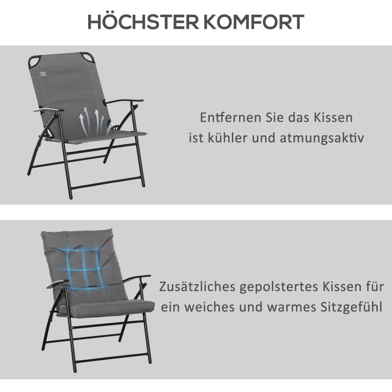Faltbarer Gartenstuhl mit Metallrahmen, Campingstuhl, verstellbarer Rückenlehne, Faltstuhl, Strand, Oxford, Grau