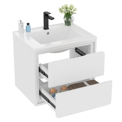 60x46x50cm Wandhängend Badezimmerschränke, komplett lackiert, LED-Radarsensor-Beleuchtung, zwei Schubladen, leise Gleitschienen, Waschtisch,integriertes Waschbecken, weiß