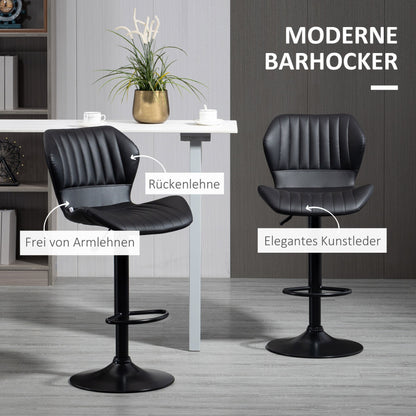 Barhocker höhenverstellbar 2er-Set Drehstühle 360° drehbar mit Rückenlehne Kunstleder 48,5x55,5x90-110cm für Küche & Bar