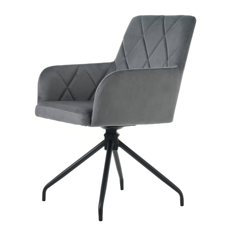 2er Set 360° Drehbarer Esszimmerstühle mit Rautenmuster,Gepolsterter Sessel mit 4 Metallbeinen,Moderner Lounge-Stuhl,Wohnzimmerstuhl   für Shlafzimmer,Arbeitzimmer,Lendenwirbelstütze,Samt,anthrazit