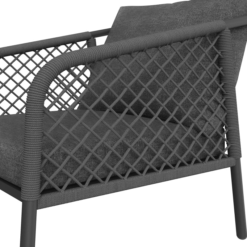 Garten-Lounge-Set, Gartenmöbel-Set aus Seil, Modernes Outdoor-Sofa-Set, graues Seil, Tischplatte aus glattem Glas, inklusive aller Sitz- und Rückenkissen,Loungemöbel, Balkonset , Garten & Terrasse