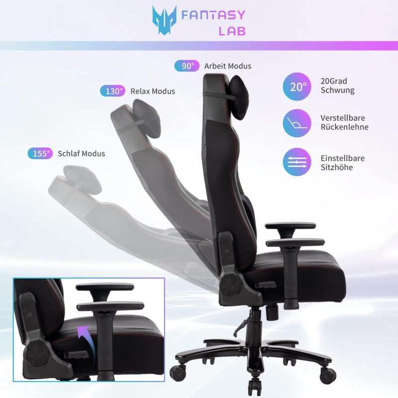 Gaming Stuhl mit Massagefunktion Racing Gamer Stuhl mit Massage Lendenwirbelstütze Gaming Sessel 180KG Belastbarkeit 55 * 52cm großes Kissen Verstellbare Armlehne 3D
