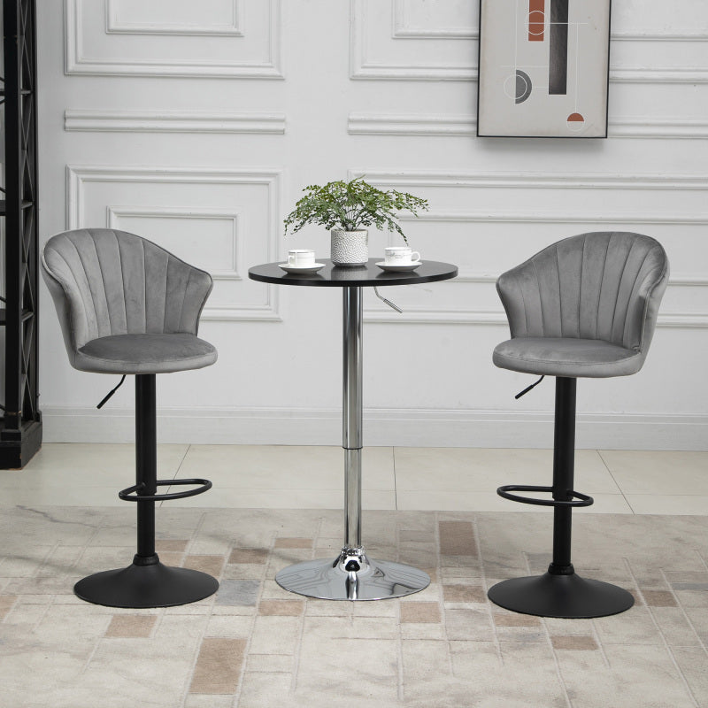 2er-Set Barhocker drehbare Barstühle mit Lehne höhenverstellbar Samt Touch grau, armlos, 51,5x57,5x93-114,5cm für Küche & Bar