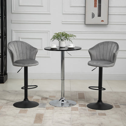 2er-Set Barhocker drehbare Barstühle mit Lehne höhenverstellbar Samt Touch grau, armlos, 51,5x57,5x93-114,5cm für Küche & Bar