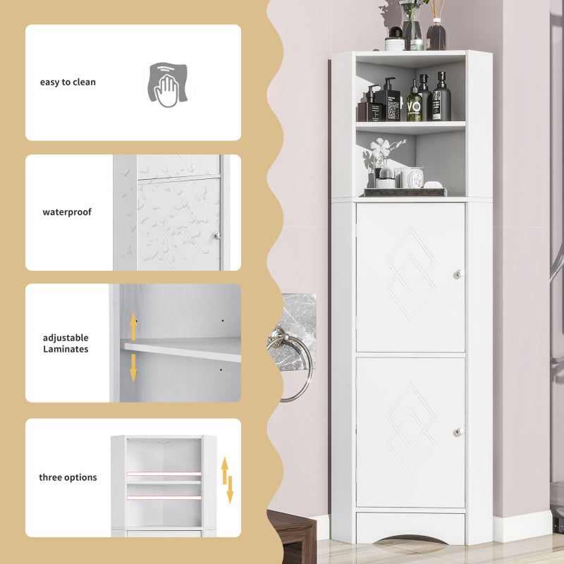 Badschrank, Badmöbel, Eckschrank mit zwei Ablagefächern, offenes Fach mit verstellbarem Einlegeboden,36.5 x 36.5 x 155 cm, weiß