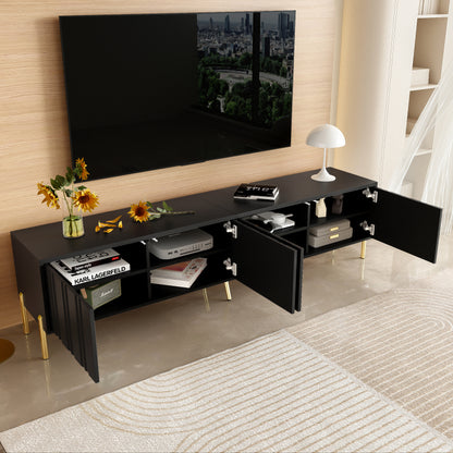 Schwarzes TV-Schrank, 190 cm(L) x 38 cm(W) x 48 cm(H), goldene Tischbeine