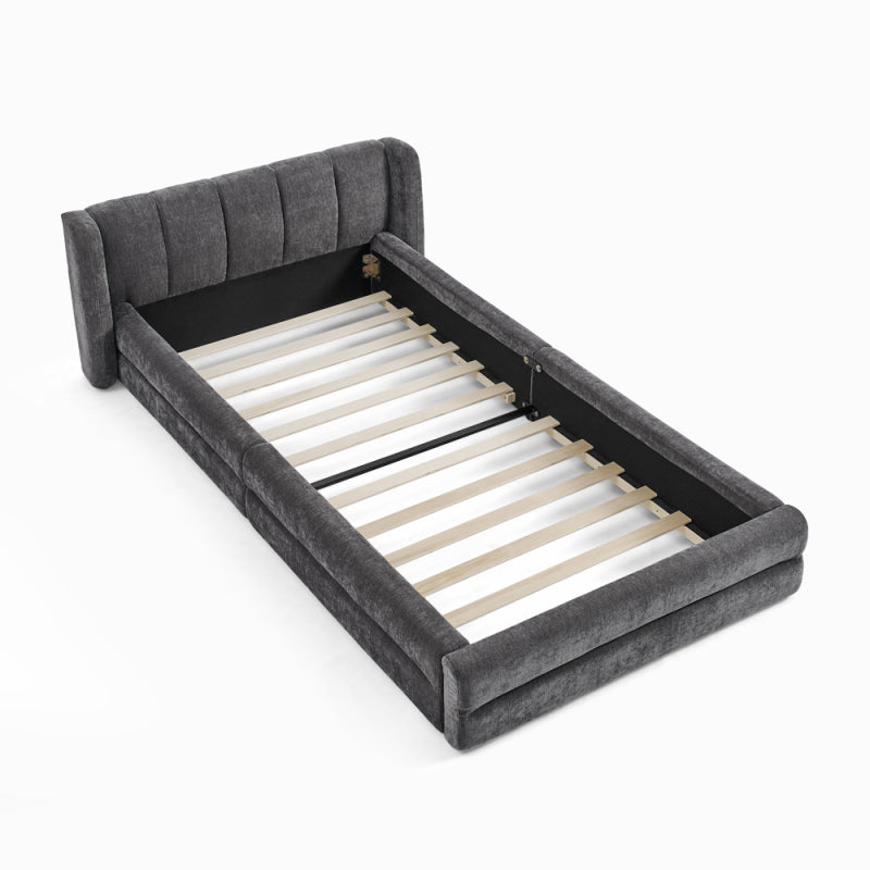 Einzelbett 90x200 cm, hautfreundlicher Chenille Stoff, komfortables Rückenlehne, auch als Kinderbett geeignet, Dark Gray (ohne Matratze)