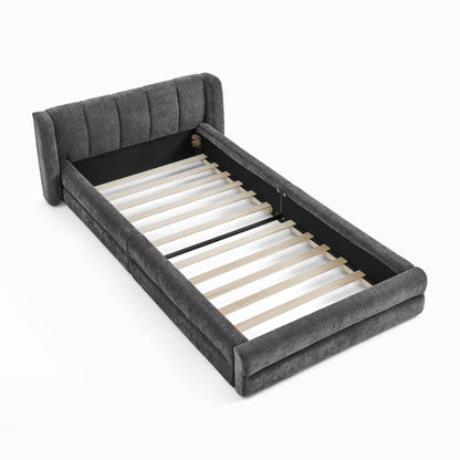 Einzelbett 90x200 cm, hautfreundlicher Chenille Stoff, komfortables Rückenlehne, auch als Kinderbett geeignet, Dark Gray (ohne Matratze)