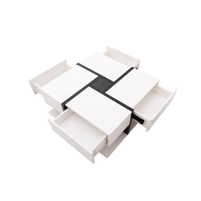 Hochglanz-Couchtisch, Tisch mit 4 Schubladen, einzigartige Farbabstimmung und Liniendesign, Stauraum unten. 78*78*36cm