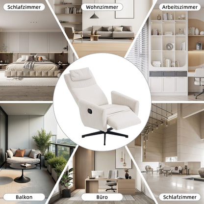 Bequemer Relaxsessel mit Liegefunktion – Chenille Fernsehsessel mit Fußstütze, drehbarer Stillsessel & Loungesessel für Wohnzimmer, modernes Sofa, Beige