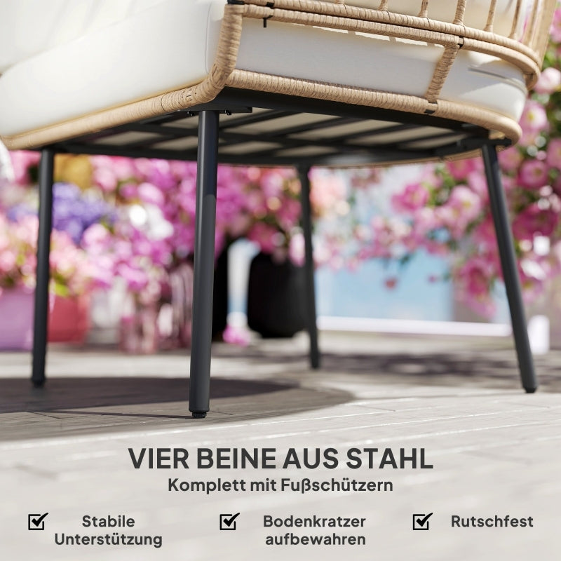 Rattansessel Ei-Förmig mit abnehmbarem Kissen, Gartenstühle für Garten Balkon, Veranda, Terrasse, Beige