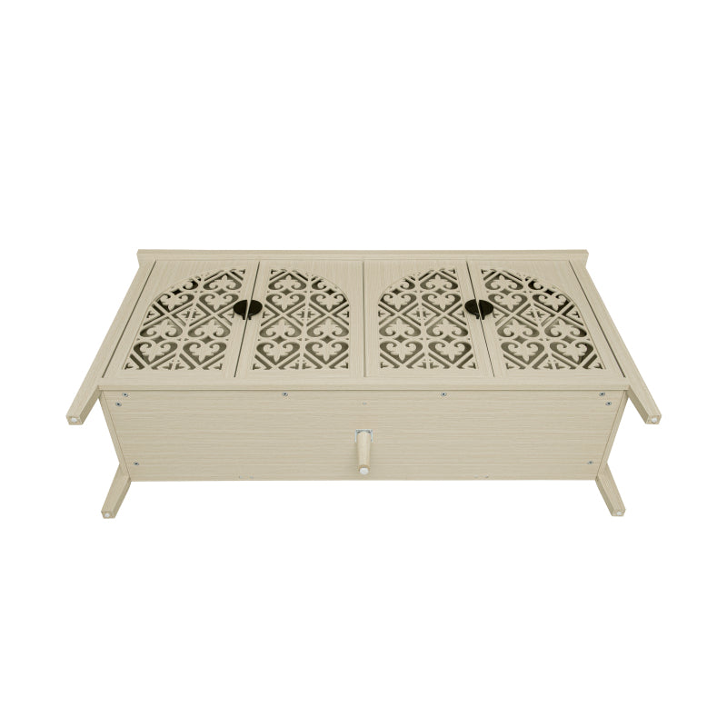 Natürliches Holzfarbener vier Türen Sideboard, mit geschnitztem und durchbrochenem Design, ausgestattet mit drei Einlegeböden. Geeignet für Wohnzimmer, Flur, Esszimmer und Küche.(147.6x40x80cm)