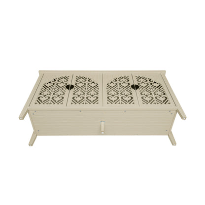 Natürliches Holzfarbener vier Türen Sideboard, mit geschnitztem und durchbrochenem Design, ausgestattet mit drei Einlegeböden. Geeignet für Wohnzimmer, Flur, Esszimmer und Küche.(147.6x40x80cm)