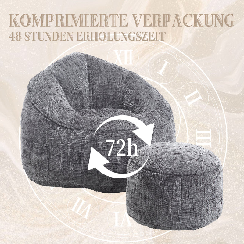 Sitzsack Sofa Stuhl für Erwachsene mit Fußstütze, Grau