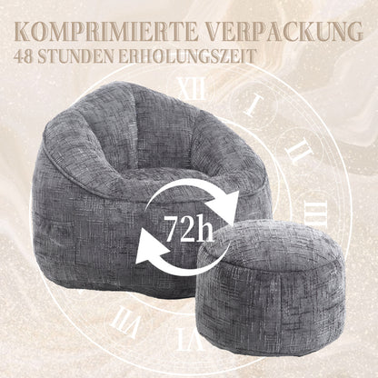 Sitzsack Sofa Stuhl für Erwachsene mit Fußstütze, Grau