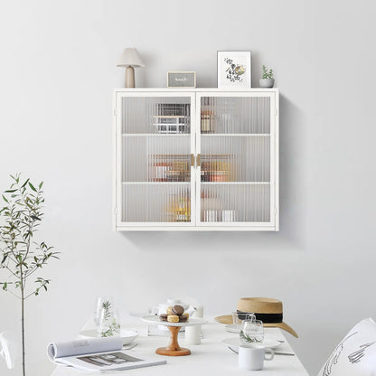 70CM Glastüren Moderner zweitüriger Wandschrank mit dreistufiger Lagerung für Eingangsbereich Wohnzimmer Badezimmer Esszimmer(White)