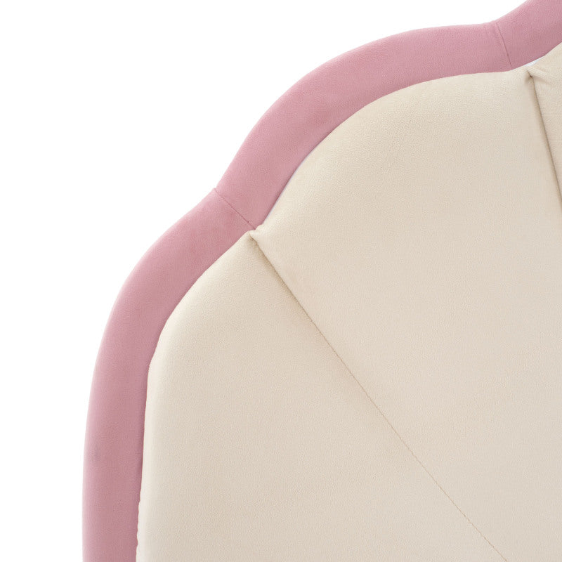 Polsterbett mit mehrfarbigen, wechselnden LED Lichtstreifen, Kopfteil mit Wellenschliff, mit gepolsterter runden Beine, Kinderbett mit Holzlatten, Einzelbett, Samt, Beige+Rosa, 90x200cm