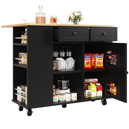 Kücheninsel mit Arbeitsplatte Küchenschrank Schwarz Esszimmerwagen mit Snackhalter und Weinglasregal Buffetschrank Trennwände Holzmaserung