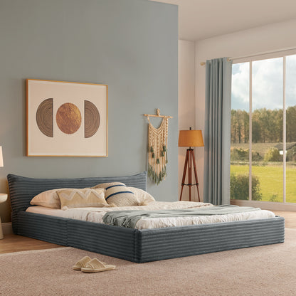 Doppelbett 140*200cm, mit Samtweichem Chenille-Bezug & Elegantem Kleinkantendesign am Kopfende, Dark Gray (ohne Matratze)