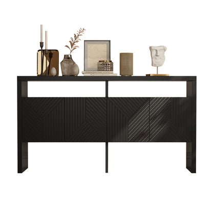Kommode / Sideboard / Flurschrank mit 2 offenen Fächern und 4 Türen, Schwarz
