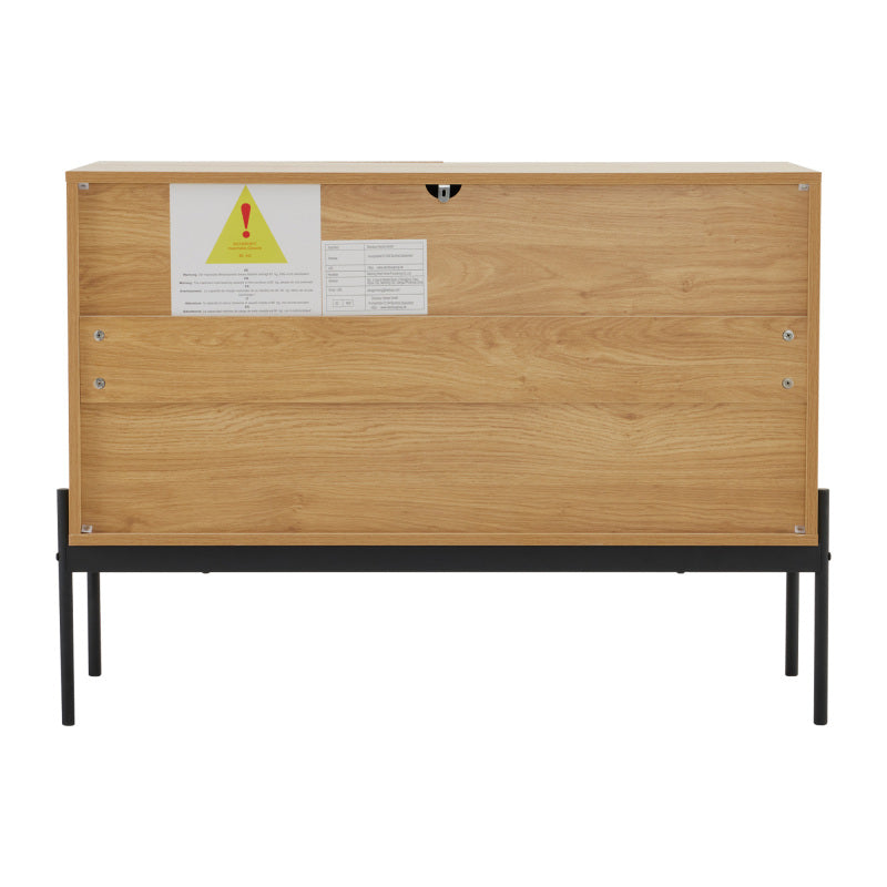 Sideboard mit 2 Türen und Metallbeinen, Buffet, Kommode mit Linien-Design, Maße: H 75 cm / B 100 cm / T 40 cm
