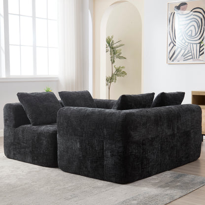 Modernes Sektionssofa, L-Sofa, 3-Sitzer-Sofa, keine Installation erforderlich, Chenille-Sofa mit Chaiselongue und Armlehnen, 3 Kissen, Seitentasche für Fernbedienung, Schwarz