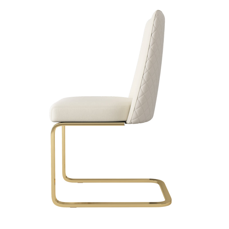 Samt-Esszimmerstuhl, 2er-Set, Lounge-Sessel, Diamant-Rücken-Design, mit goldfarbenen Metall-Stützbeinen, Beige