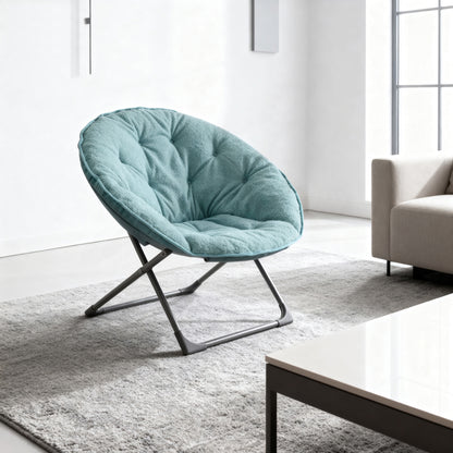 Klappbarer Moon Chair Schafwolle-Bezug, XXL, Traglast 110 kg, Platzsparend, Blue