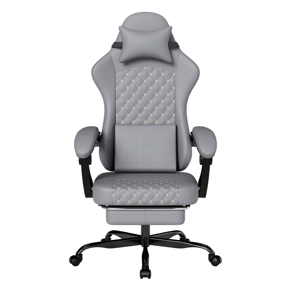 Gaming Stuhl mit Massage, Fußstütze, PVC-Leder, 150 kg Belastbar, Ergonomisch, Grau
