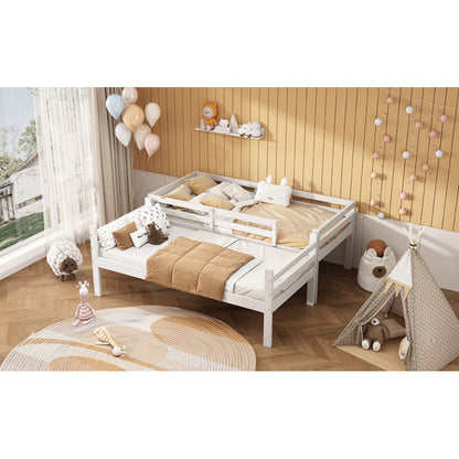 Etagenbett für Kinder, Kinderbett mit Schuhregale und Schließfächer, Bett aufgeteilt in 2 Einzelbetten, Jugendbett, Einzelbett, Weiß, 90x200cm.