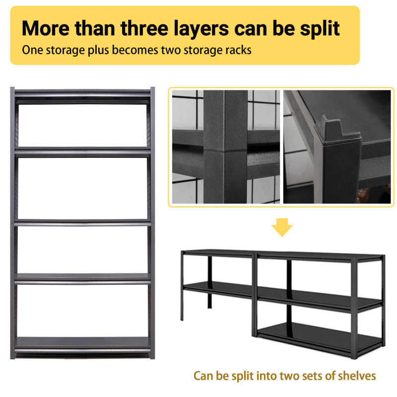 H160cm 5-Etagen Metallregal 650kg Tragkraft,Industrielles Schwerlastregal aus Stahl,Höhenverstellbar für Garage, Lager & Haushalt,Holzfreies Design, kratzgeschützt, H160cm × B80cm × T40cm