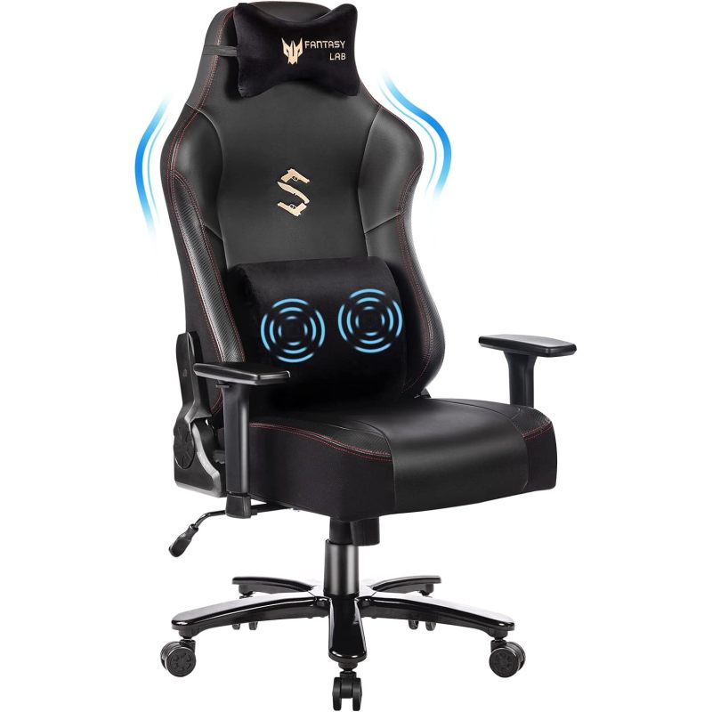 Gaming Stuhl mit Massagefunktion Racing Gamer Stuhl mit Massage Lendenwirbelstütze Gaming Sessel 180KG Belastbarkeit 55 * 52cm großes Kissen Verstellbare Armlehne 3D