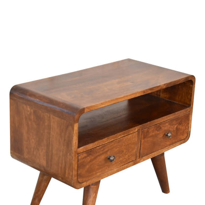 Mini TV-Lowboard aus massivem Mangoholz – Kastanienbraun, 2 Schubladen & offenes Fach, Handgefertigt, Nordic-Design, 60x30x45 cm