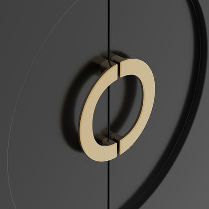 Esszimmerschrank (140×40×83cm), Esszimmer-Wohnzimmer-Aufbewahrungsschrank, einzigartiges Design, Schranktürdesign, freistehender Schrank, Minimalistisches Sideboard,Rundzugring Schranktür,Schwarz